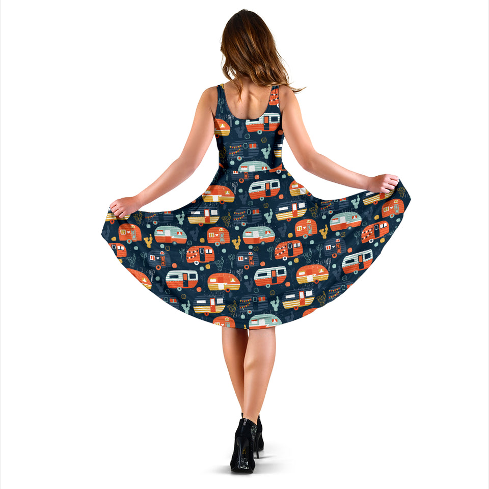 Camper Van Pattern Print Design 05 Sleeveless Midi Dress
