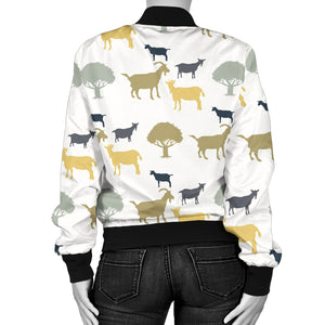 Silhouettes Of Goat And Tree Pattern Women'S Bomber Jacket