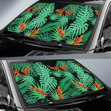 Heliconia Flower Palm Monstera Leaves Black Background Car Sun Shade