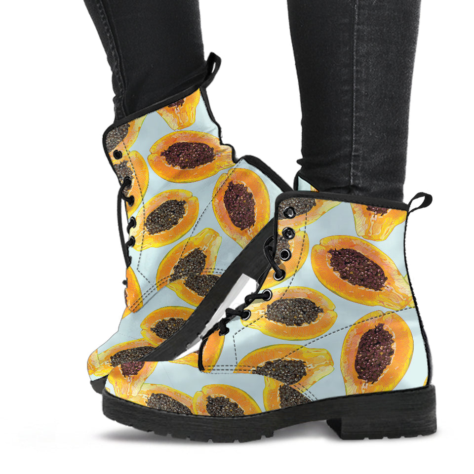 Watercolor Papaya Pattern Leather Boots