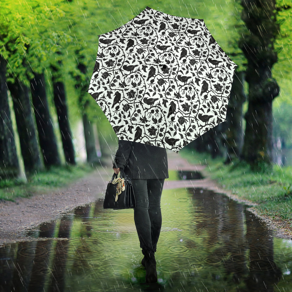 Crow Dark Floral Pattern Umbrella