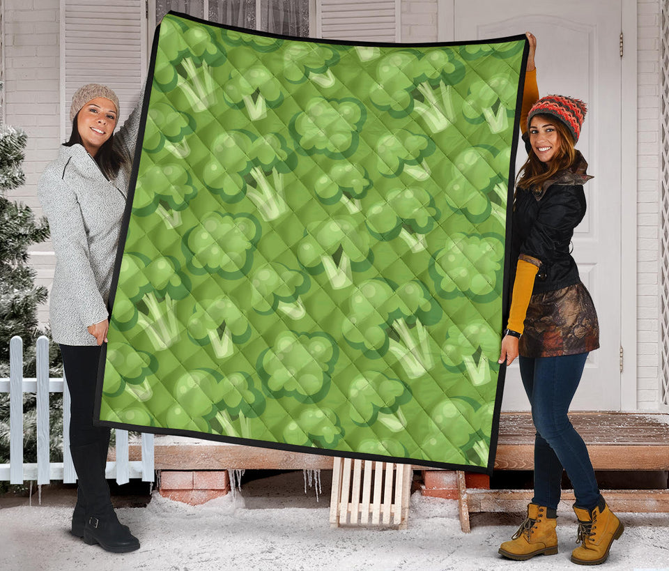 Broccoli Pattern Green Background Premium Quilt