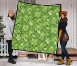 Broccoli Pattern Green Background Premium Quilt