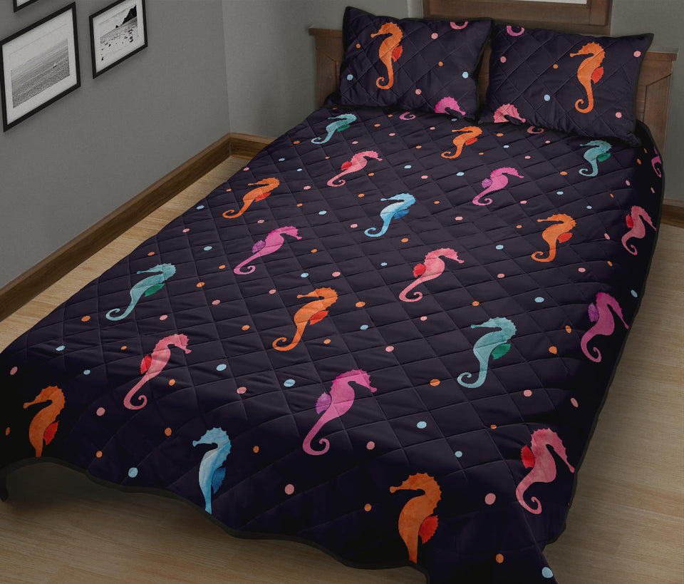 Watercolor colorful seahorse pattern Quilt Bed Set
