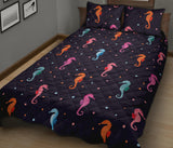 Watercolor colorful seahorse pattern Quilt Bed Set