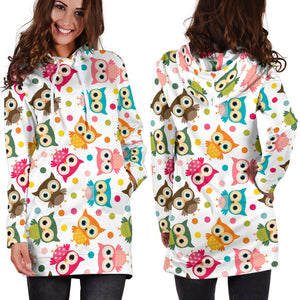 Color Cute Owl Pattern Women'S Hoodie Dress