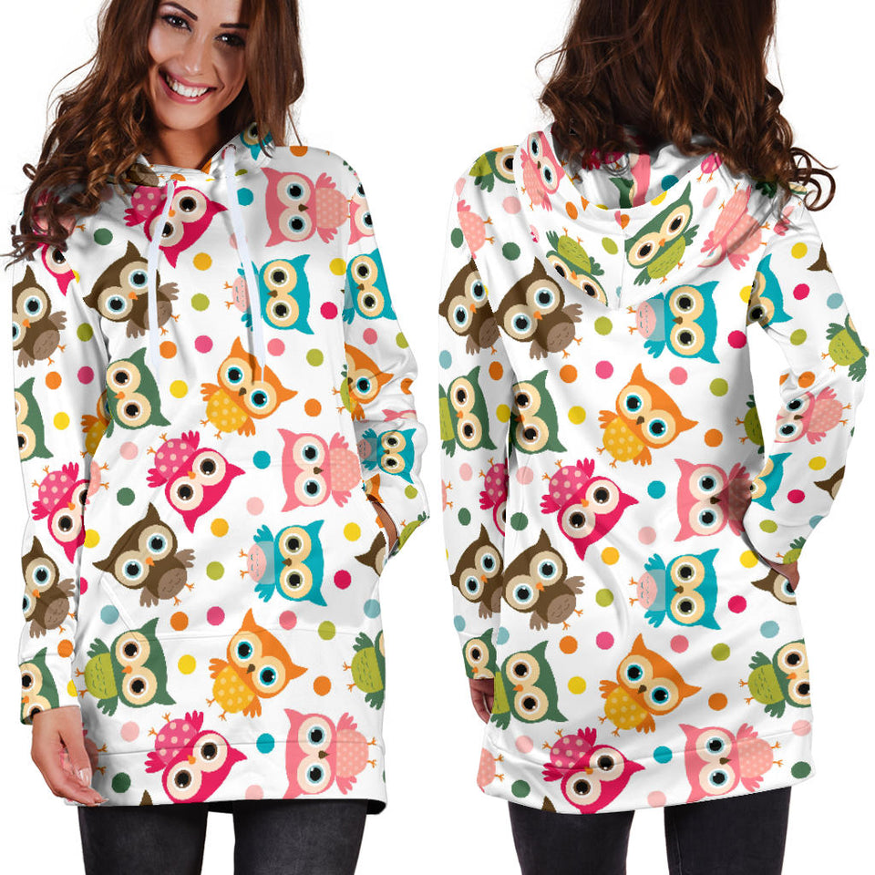 Color Cute Owl Pattern Women'S Hoodie Dress