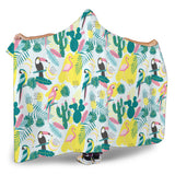 Cute Parrot Toucan Flamingo Cactus Exotic Leaves Pattern Hooded Blanket