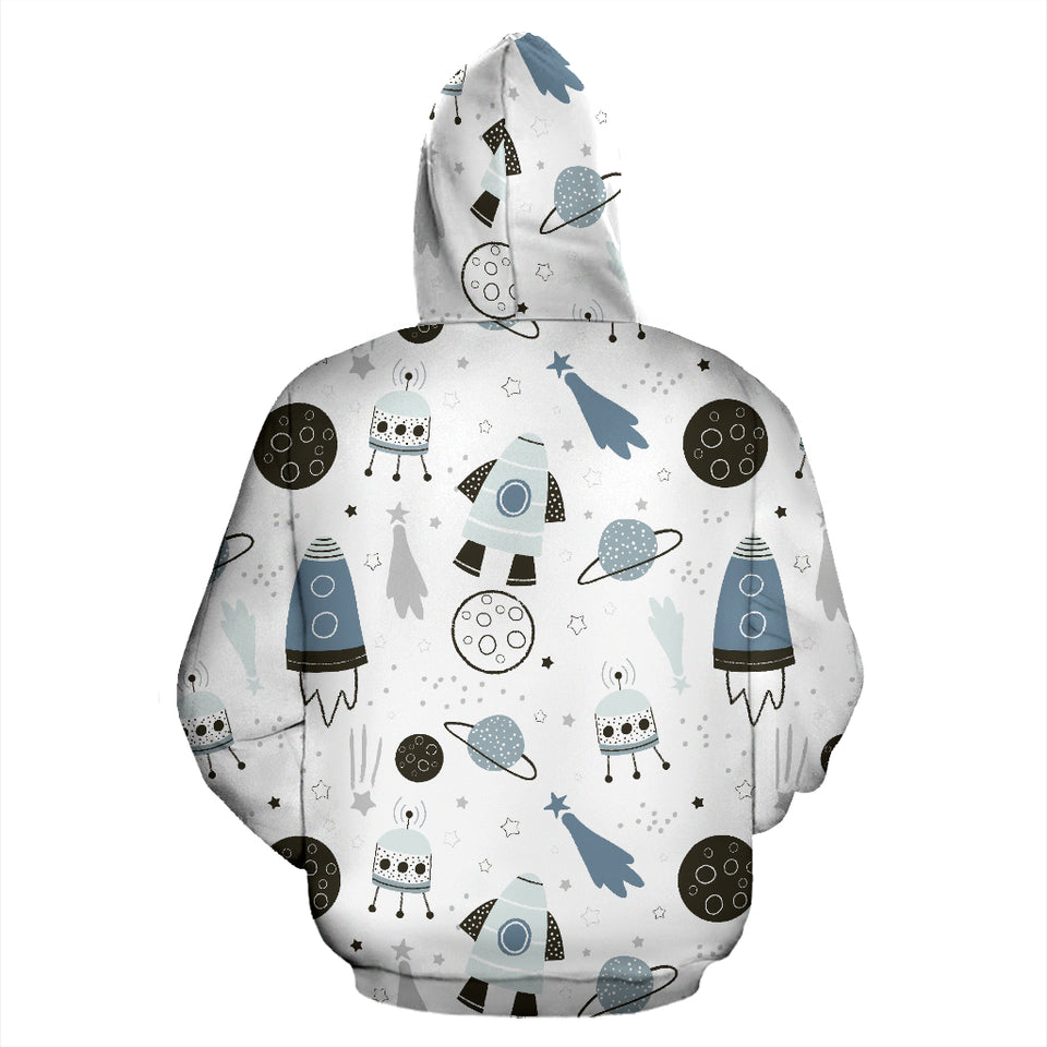 Hand Drawn Space Elements Space Rocket Star Planet Space Probe Zip Up Hoodie