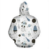 Hand Drawn Space Elements Space Rocket Star Planet Space Probe Zip Up Hoodie