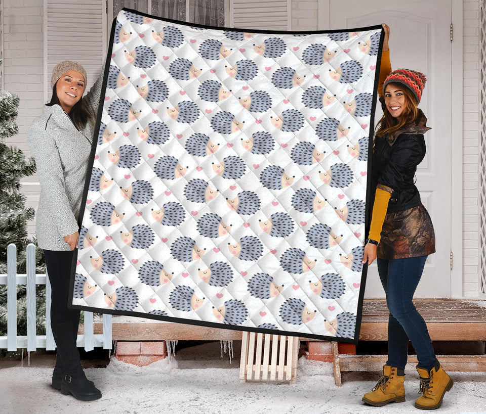 Hedgehog Pattern Print Design 04 Premium Quilt