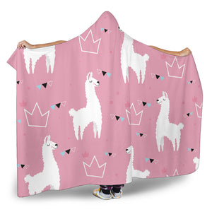 Llama Alpaca Pink Background Hooded Blanket