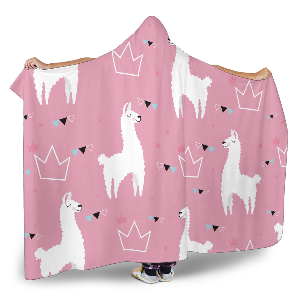 Llama Alpaca Pink Background Hooded Blanket