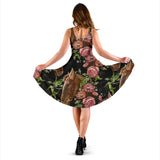 Horse Head Wild Roses Pattern Sleeveless Midi Dress