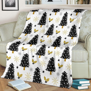 Christmas Tree Holly Snow Star Pattern Premium Blanket