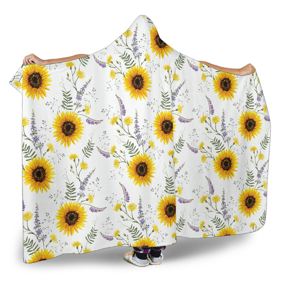 Beautiful Sunflowers Pattern Hooded Blanket