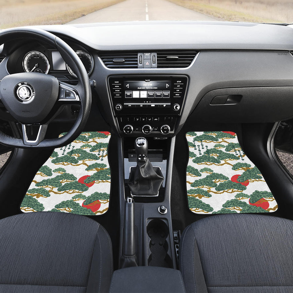 Bonsai Red Sun Japanese Pattern Front And Back Car Mats