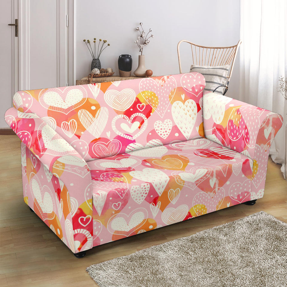 Hand Drawn Heart Design Pattern Loveseat Couch Slipcover