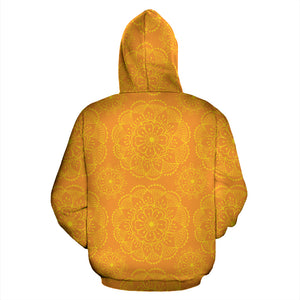 Orange Traditional Indian Element Pattern Zip Up Hoodie
