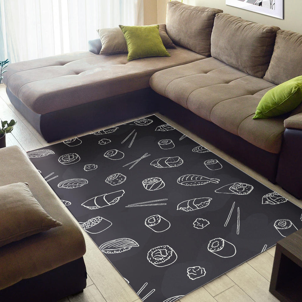 Sushi Pattern Black Background Area Rug