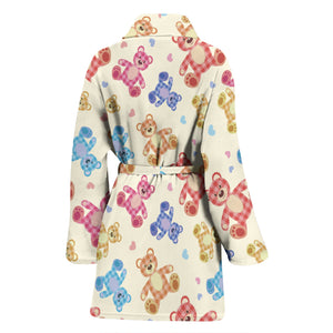 Teddy Bear Pattern Print Design 05 Women's Bathrobe