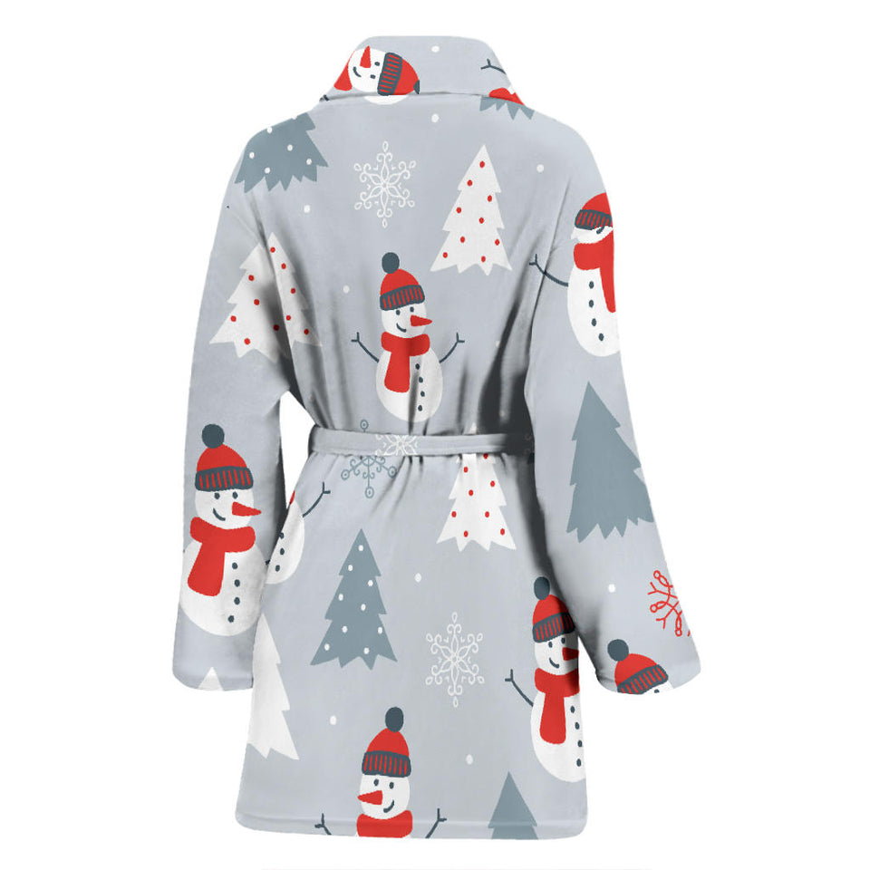 Snowman Christmas  Tree Snow Gray Background Women'S Bathrobe