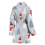Snowman Christmas  Tree Snow Gray Background Women'S Bathrobe