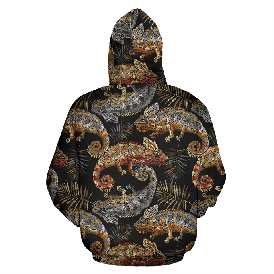 Chameleon Lizard Tropical Leaves Palm Tree Zip Up Hoodie