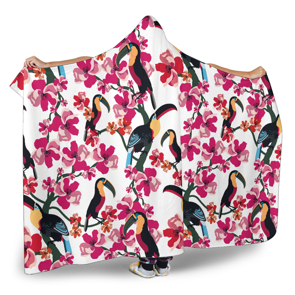 Toucan Flower Design Pattern Hooded Blanket