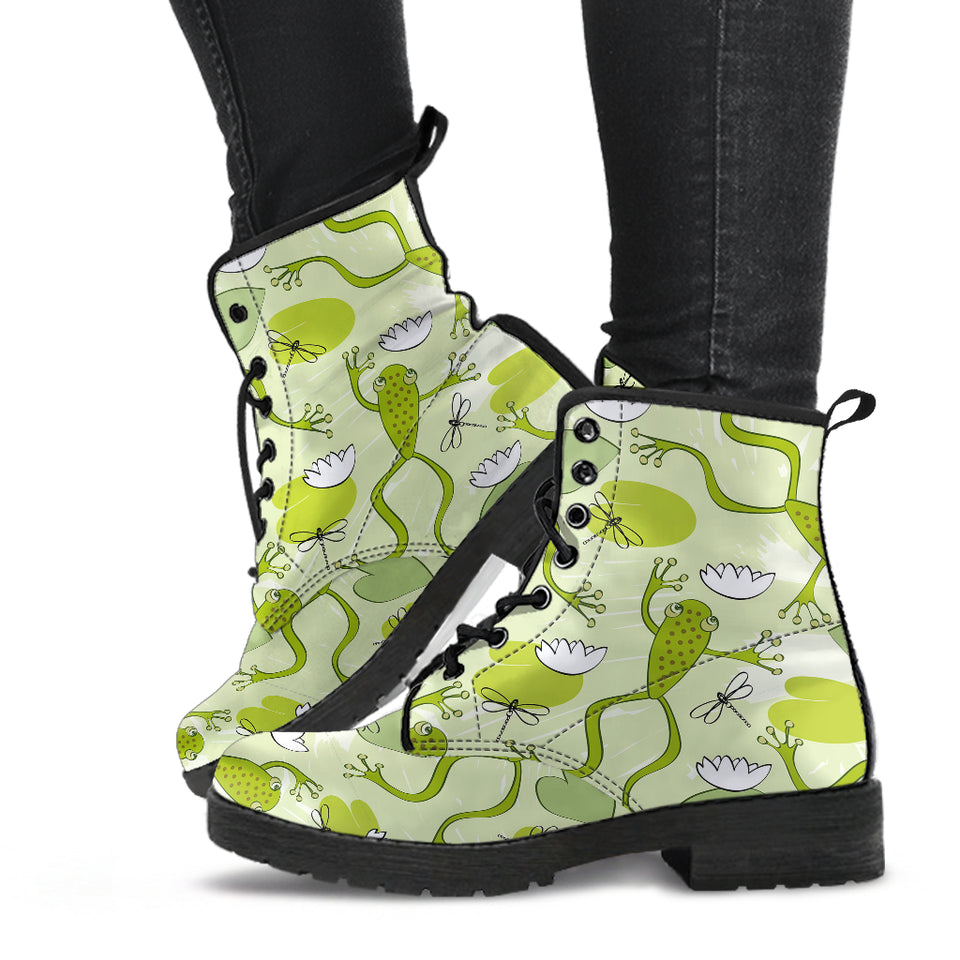 Cute Frog Dragonfly Pattern Leather Boots