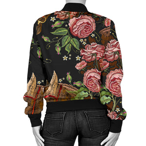 Horse Head Wild Roses Pattern Women'S Bomber Jacket