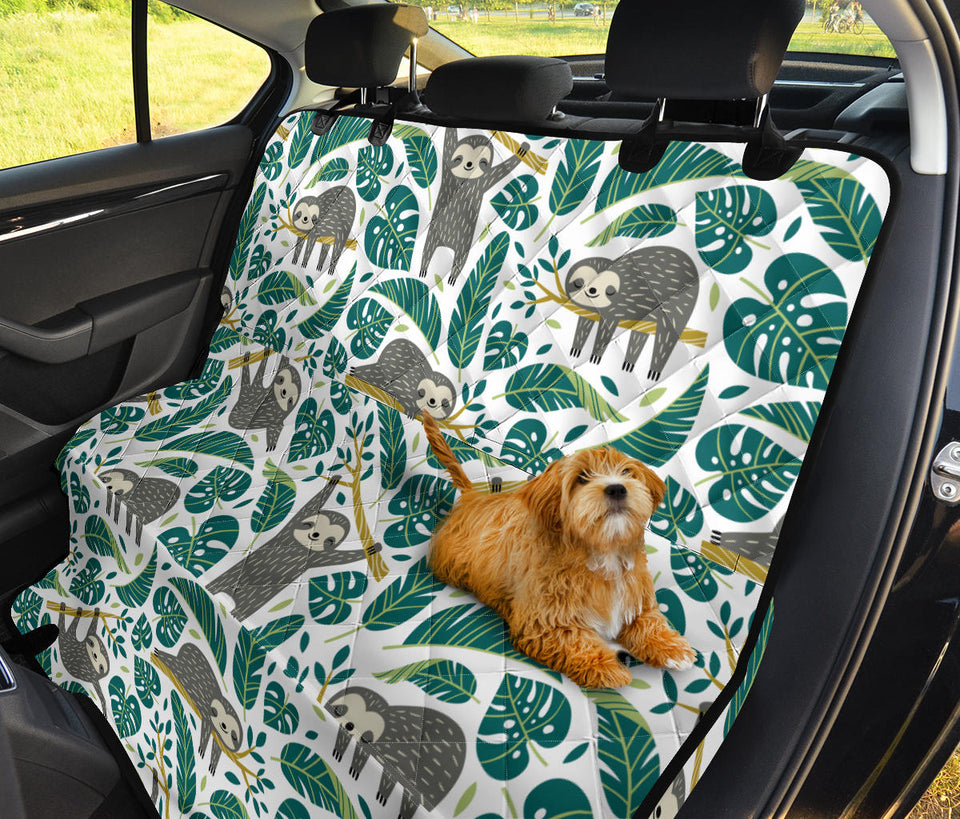 Cute Sloths Tropical Palm Leaves White Background Dog Car Seat Covers