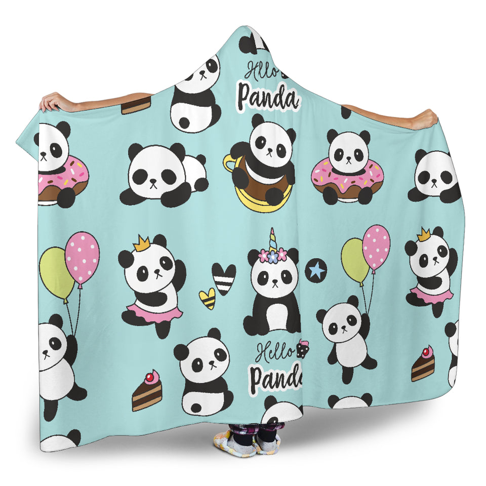 Cute Baby Panda Pattern Hooded Blanket