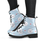 White Cute Pomeranian Pattern Leather Boots