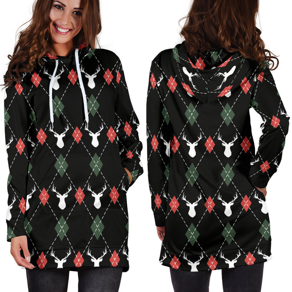 Deer Christmas New Year Pattern Argyle Women'S Hoodie Dress