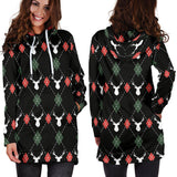 Deer Christmas New Year Pattern Argyle Women'S Hoodie Dress