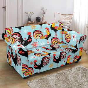 Rooster Chicken Cock Snowfalke Loveseat Couch Slipcover