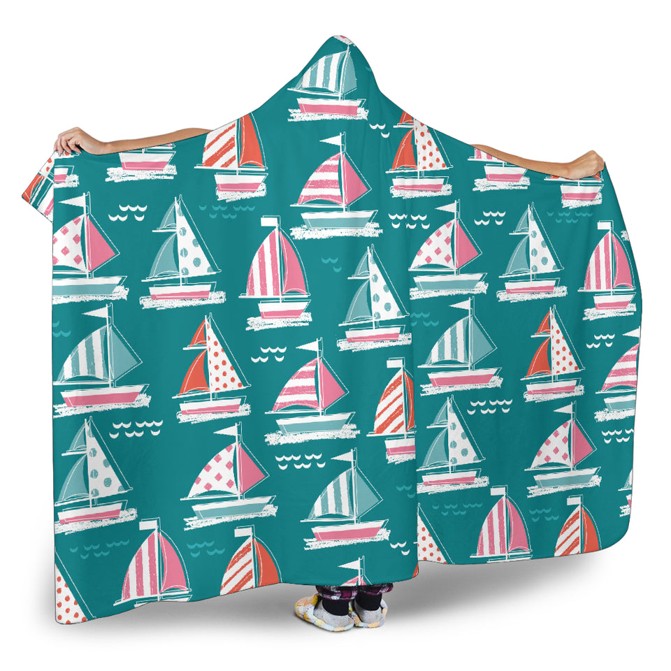 Cute Sailboat Pattern Hooded Blanket