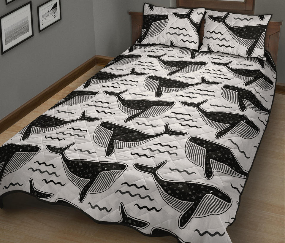 Black whale pattern Quilt Bed Set