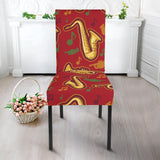 Saxophone Cornet Pattern Red Background Dining Chair Slipcover