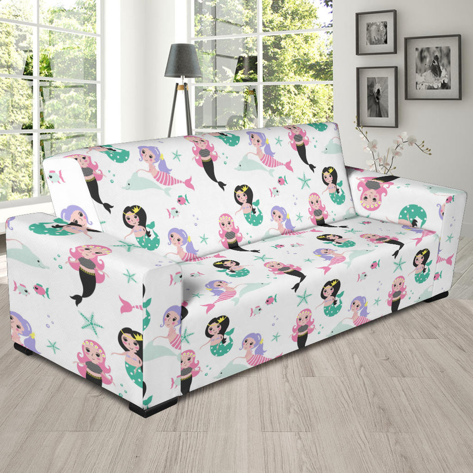 Cute Mermaid Dolphin Fish Starfish Pattern Sofa Slipcover