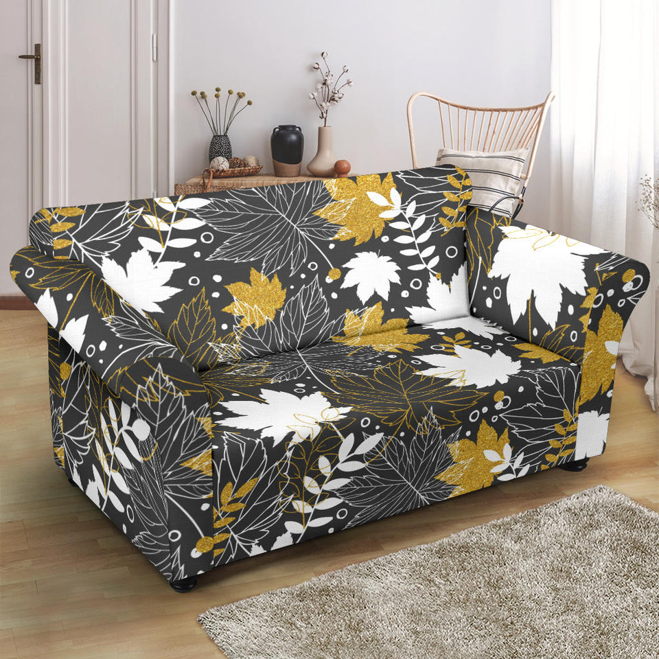 Beautiful Gold Autumn Maple Leaf Pattern Loveseat Couch Slipcover