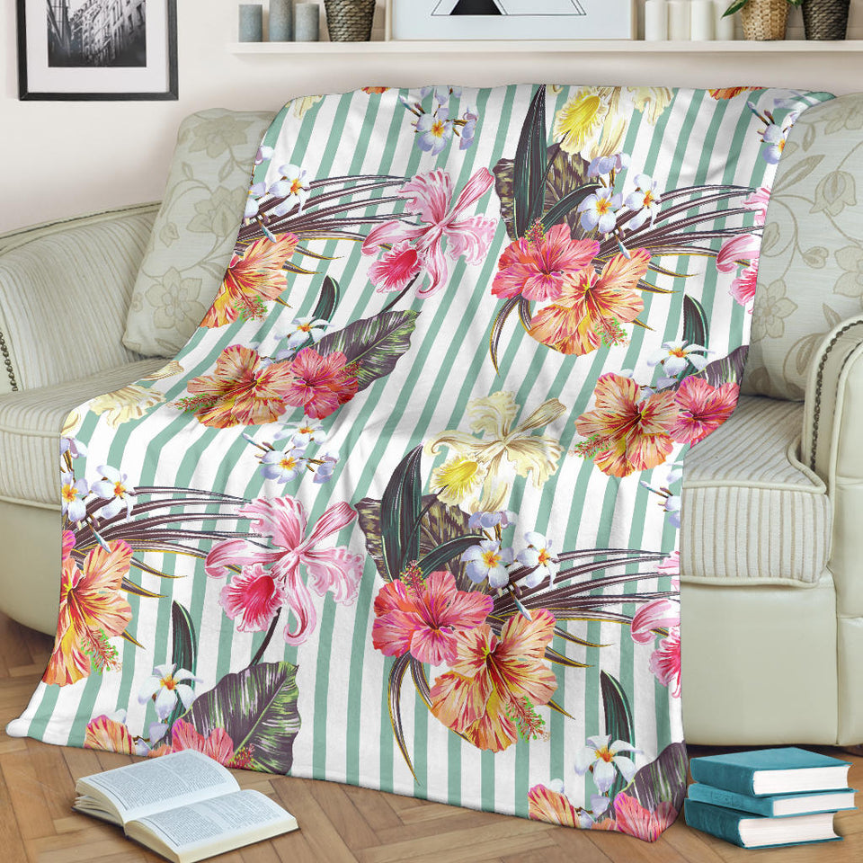Colorful Orchid Flower Pattern Premium Blanket