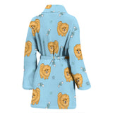 Brown Cute Pomeranian Blue Blackground Women'S Bathrobe