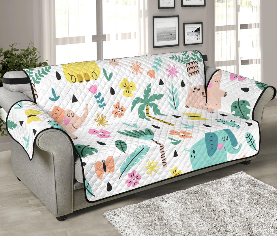 Cute elephants palm tree flower butterfly pattern Sofa Cover Protector