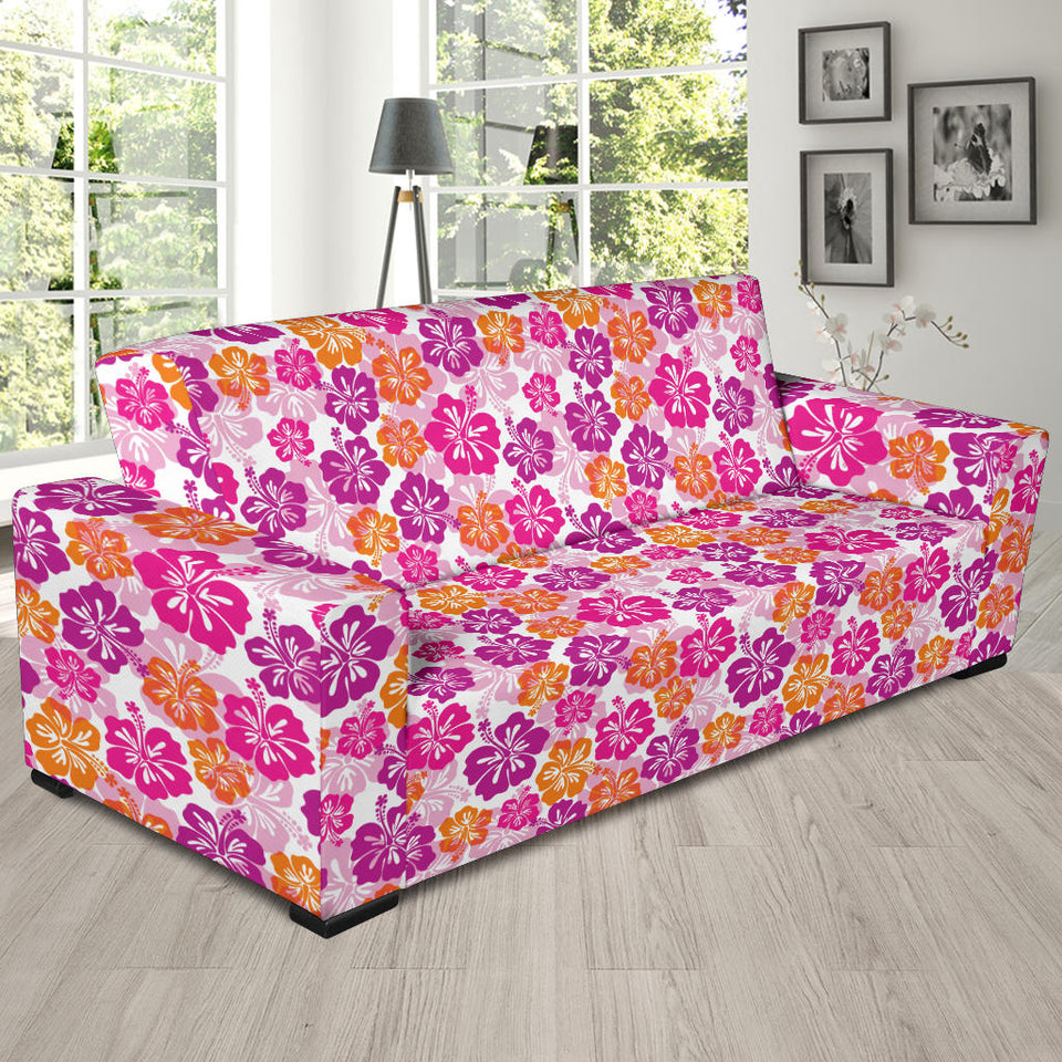 Hibiscus Pattern Print Design 01 Sofa Slipcover