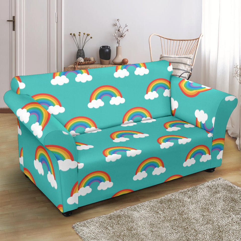 Rainbow Pattern Green Background Loveseat Couch Slipcover