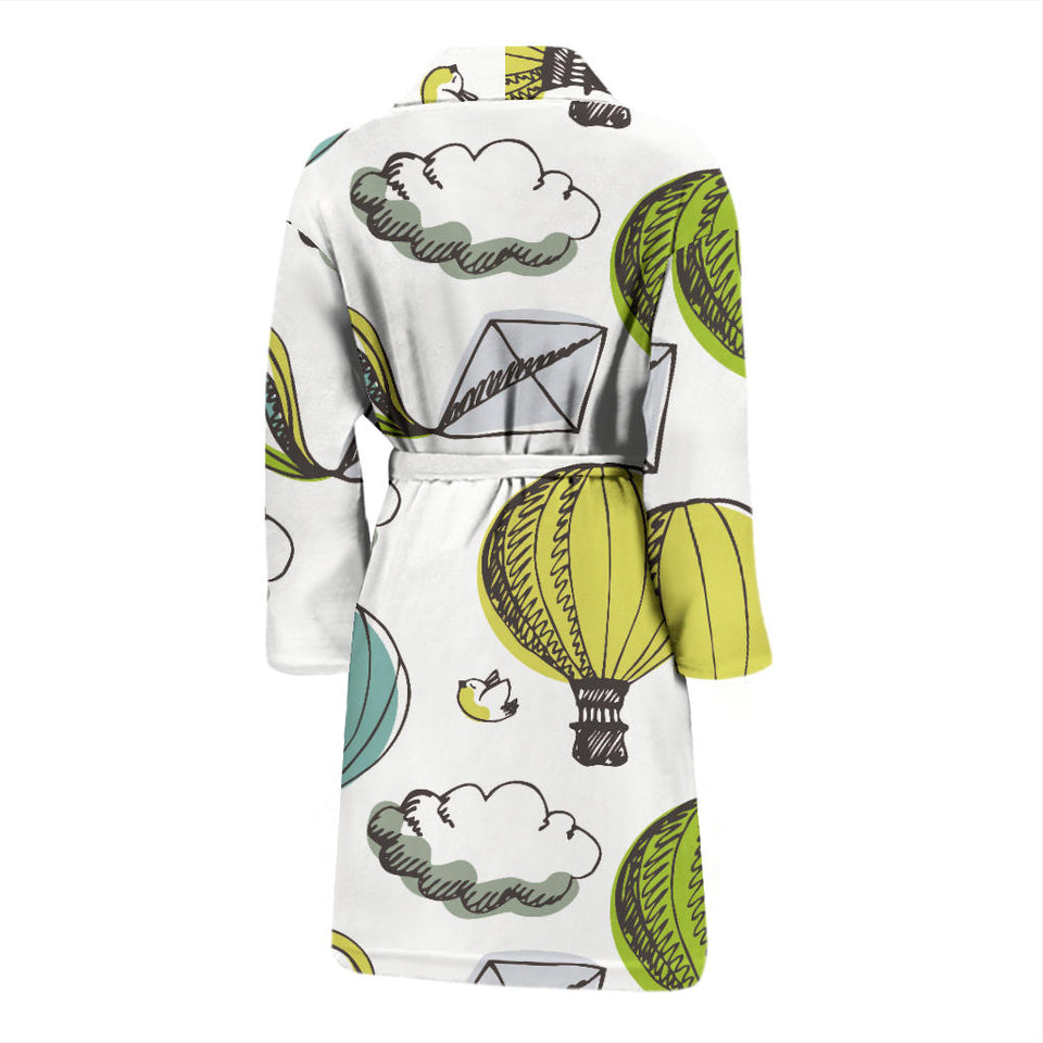 Hot Air Balloon Bird Cloud Pattern Men'S Bathrobe