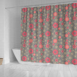 Red Gold Sakura Cherry Blossom Gray Background Shower Curtain Fulfilled In US