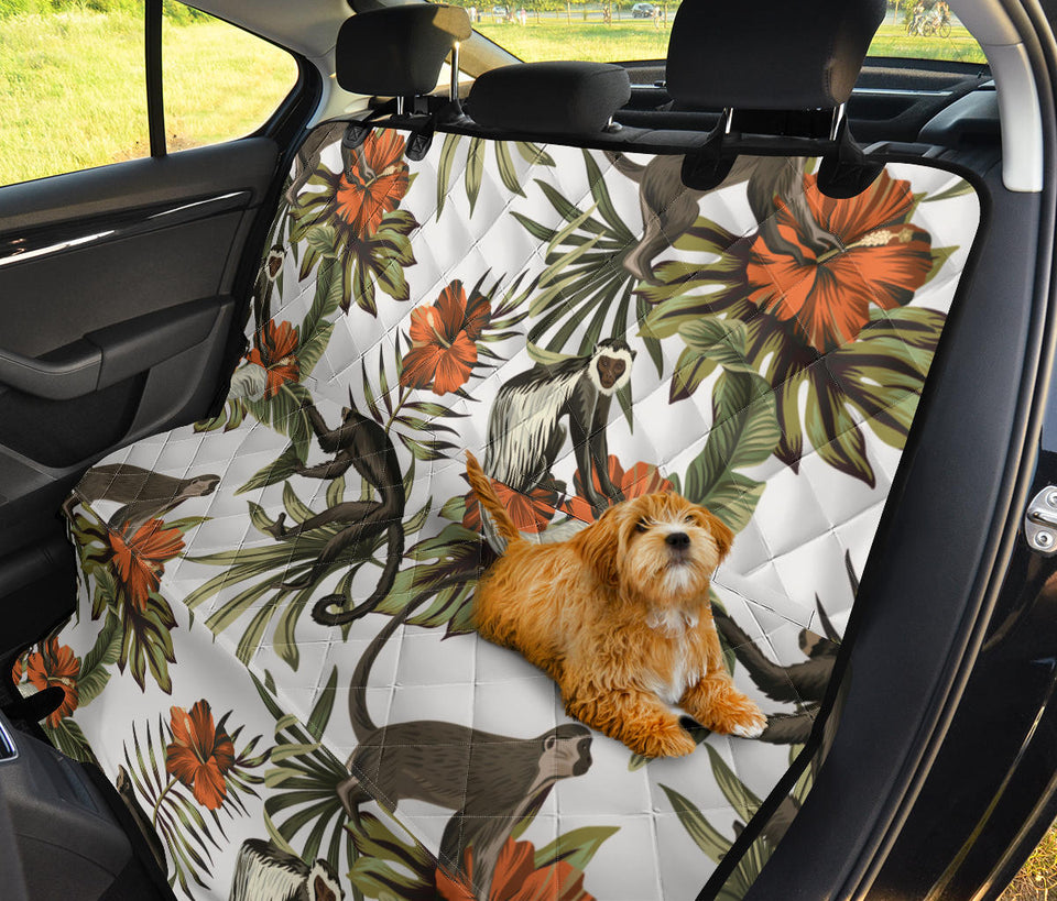 Monkey Red Hibiscus Flower Palm Leaves Floral Pattern Dog Car Seat Covers